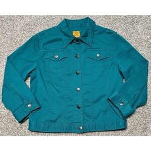 Ruby Rd. Womens Size 8 Stretch Button Up Denim Jacket Teal Aqua *MINT* Turquoise